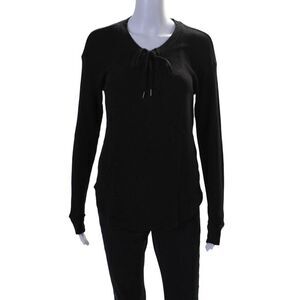 Splendid Womens Lace Up Long Sleeve Pullover Thermal Top Black Size S